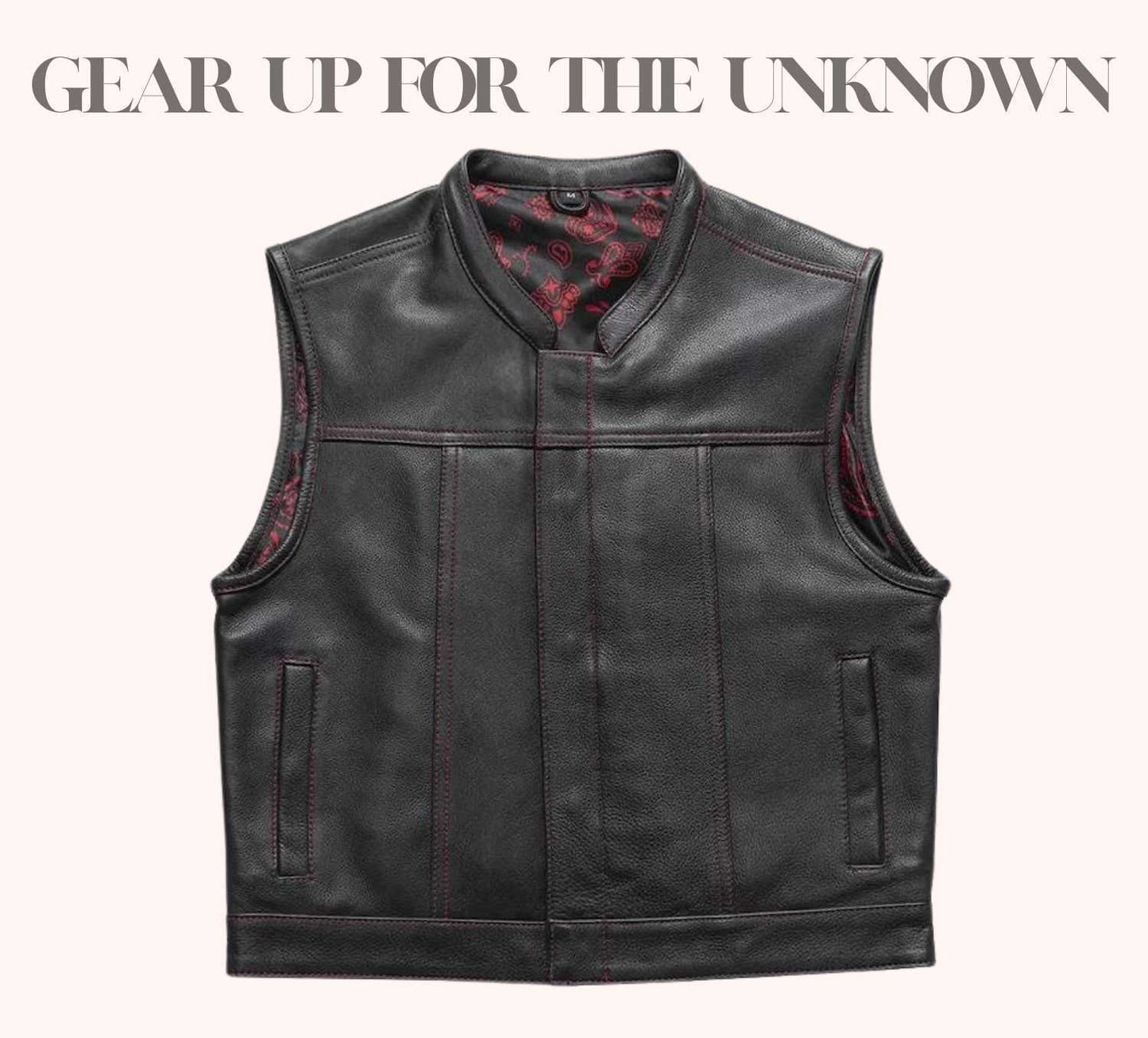Black biker vest with red paisley liner