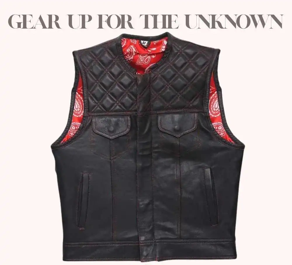Cowhide leather vest with bandana accents