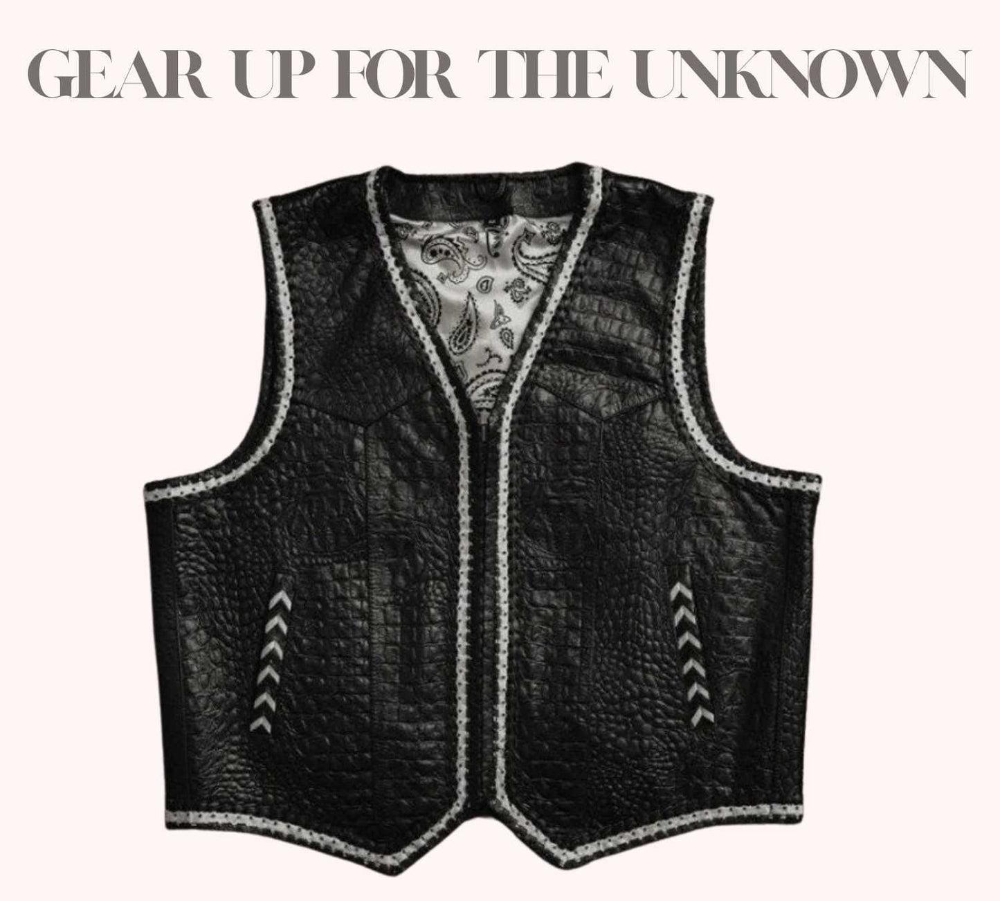 Black leather and canvas biker vest