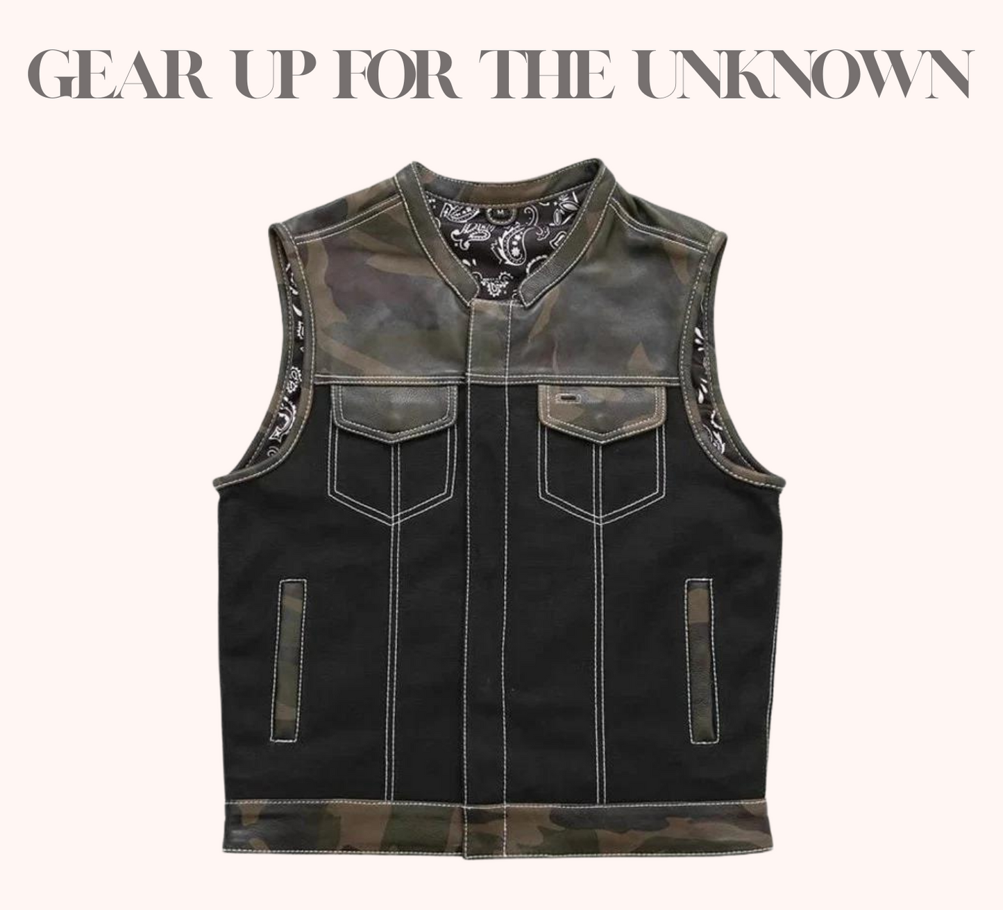 Canvas vest with diamond cowhide leather shoulders
