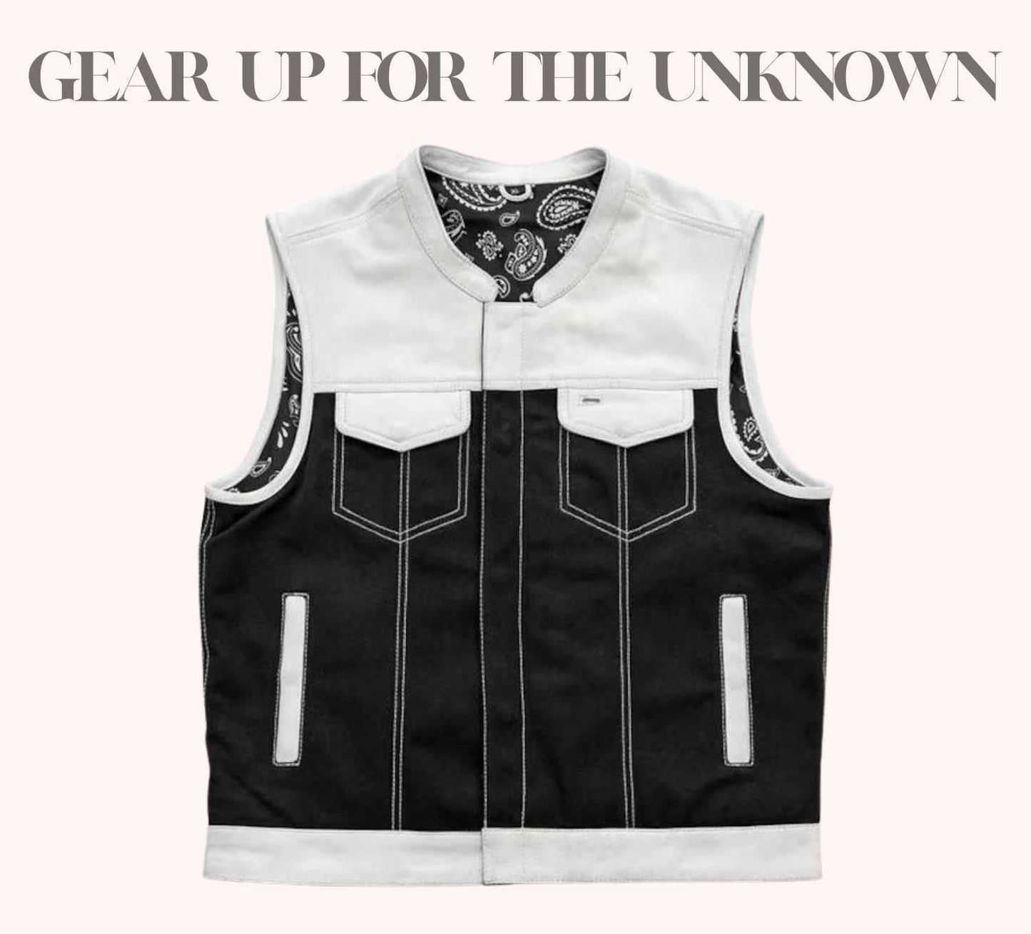 White leather and black canvas biker vest