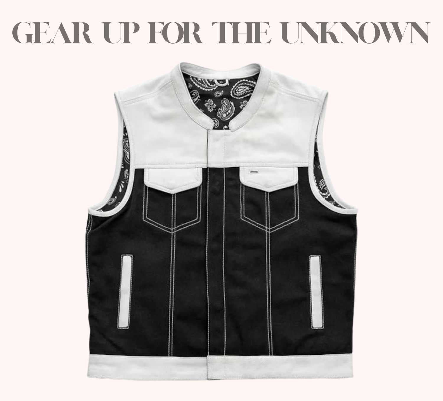 White leather and black canvas biker vest
