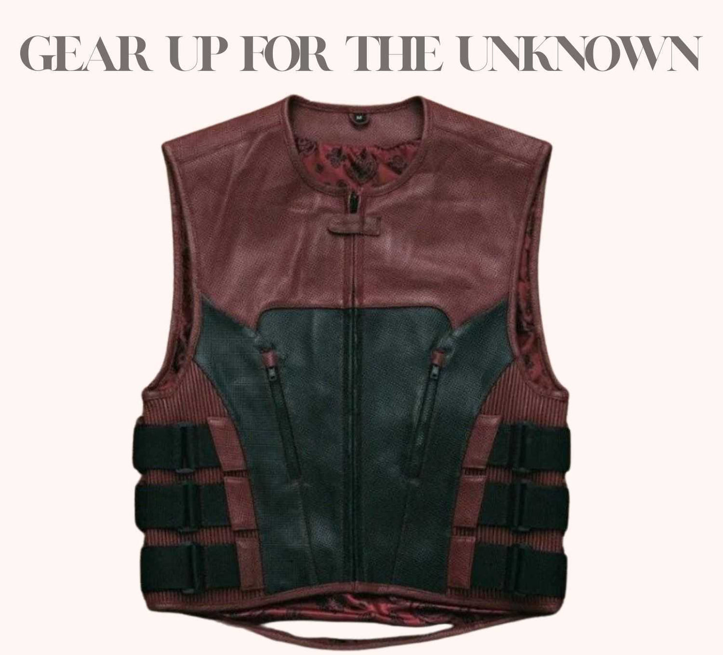 Black cowhide leather vest with armor pocket