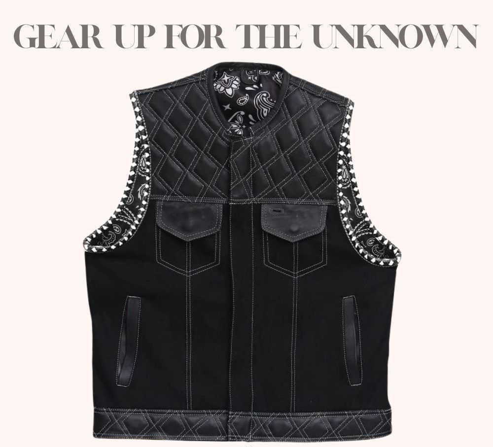Black canvas vest with bandanna pattern