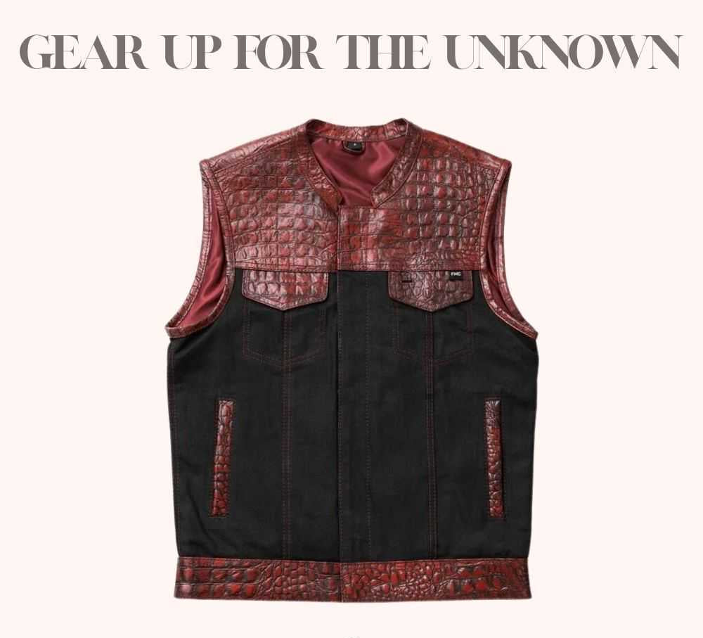 Denim vest with quilted cowhide shoulders