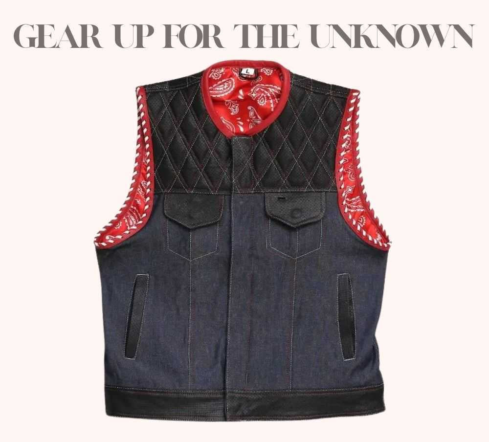 Blue denim vest with diamond stitching