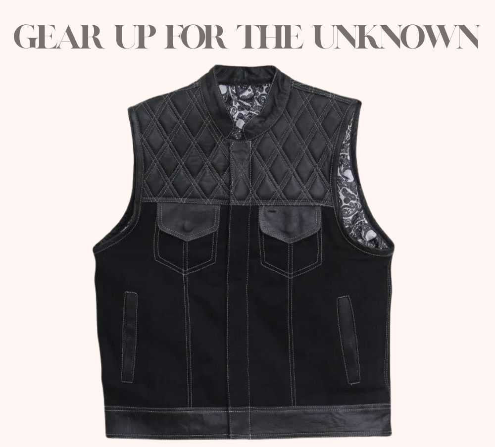 Jet black leather vest with diamond stitching