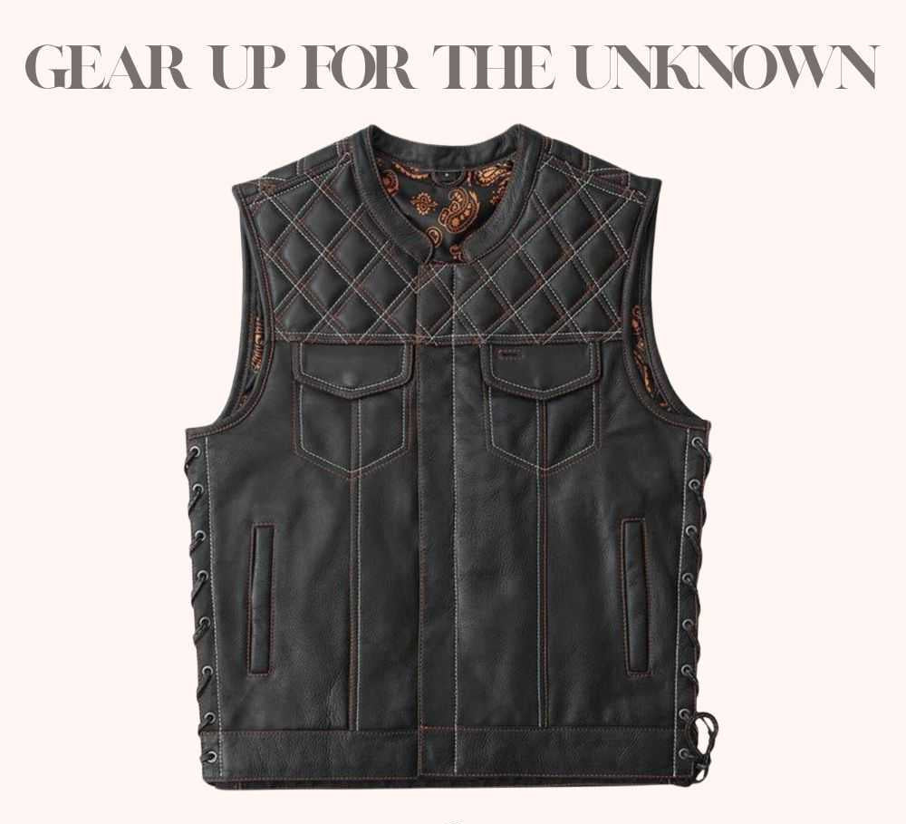 Distressed cowhide vest with perforated torso