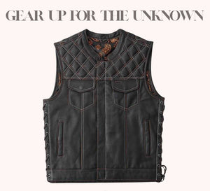 Distressed cowhide vest with perforated torso