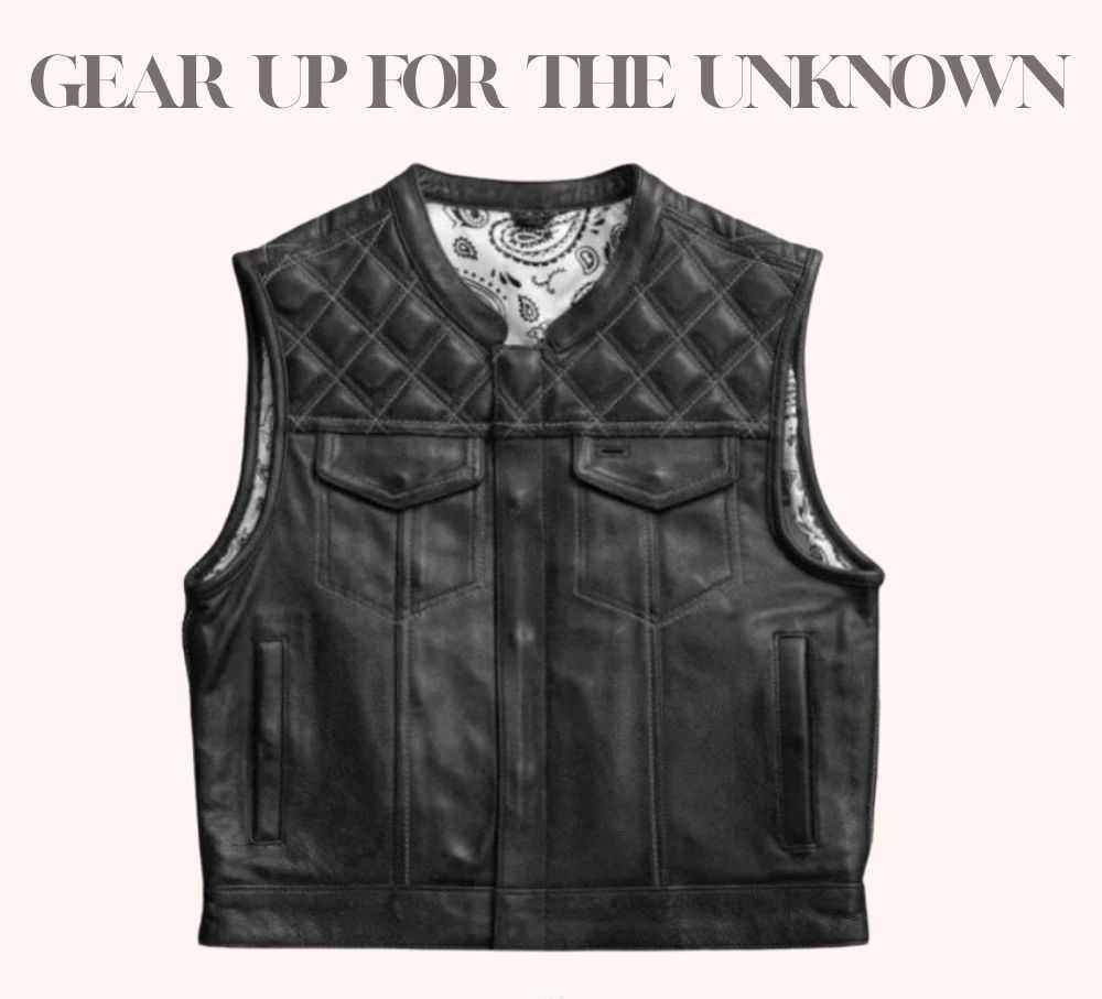 Quilted cowhide leather vest with paisley lining