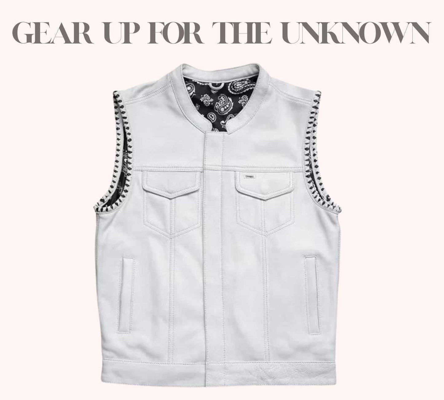 White cowhide leather vest with braided armholes