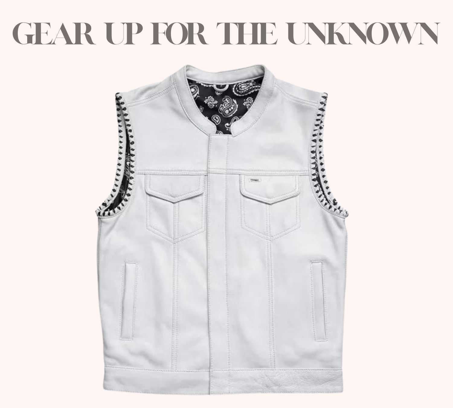 White cowhide leather vest with braided armholes