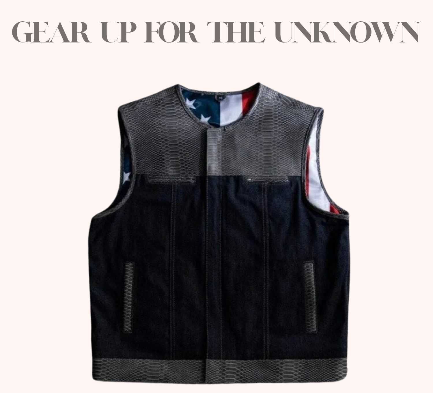 Canvas vest with crocodile-plated leather shoulders