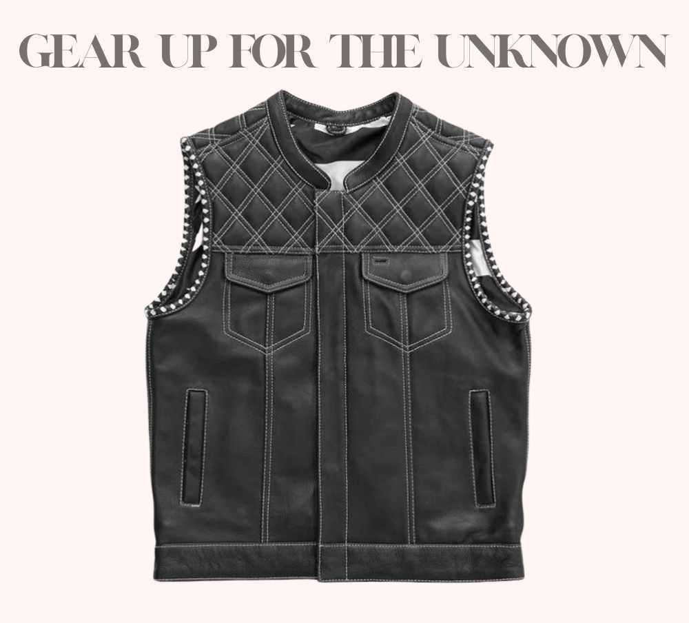 Twill vest with cowhide leather and quilted top