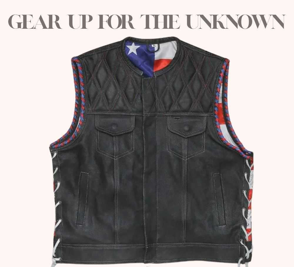 Black cowhide leather vest with American flag liner