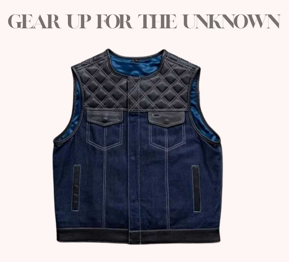 Denim vest with quilted cowhide shoulders