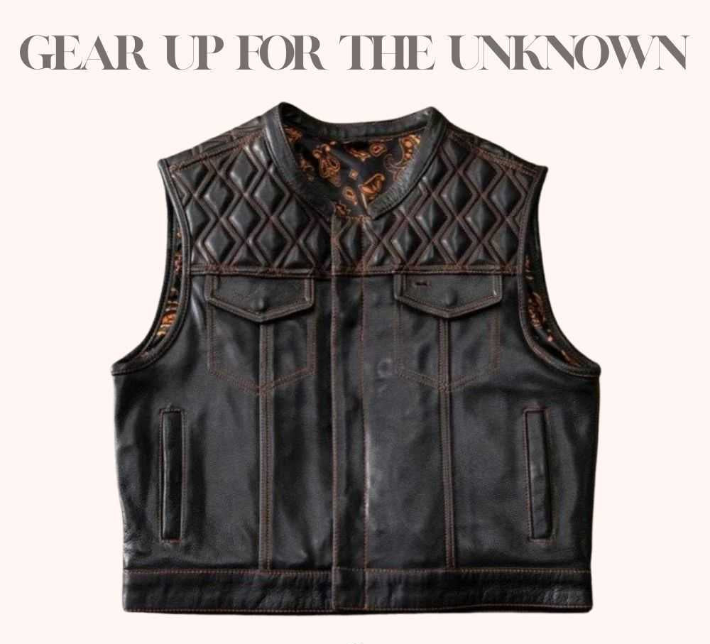 Black biker vest with orange paisley liner