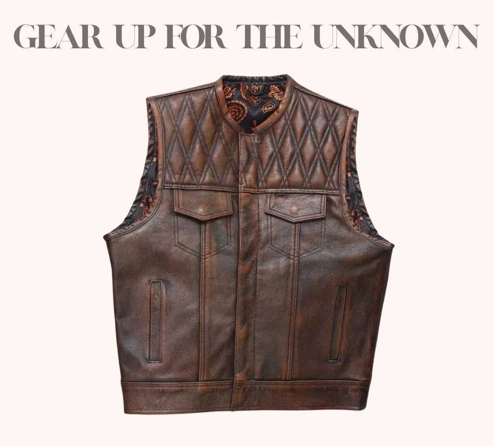 Washed leather biker vest with vintage finish