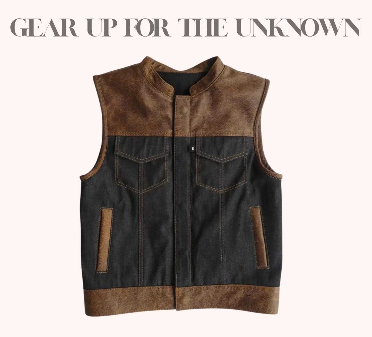 Leather and denim biker vest for men
