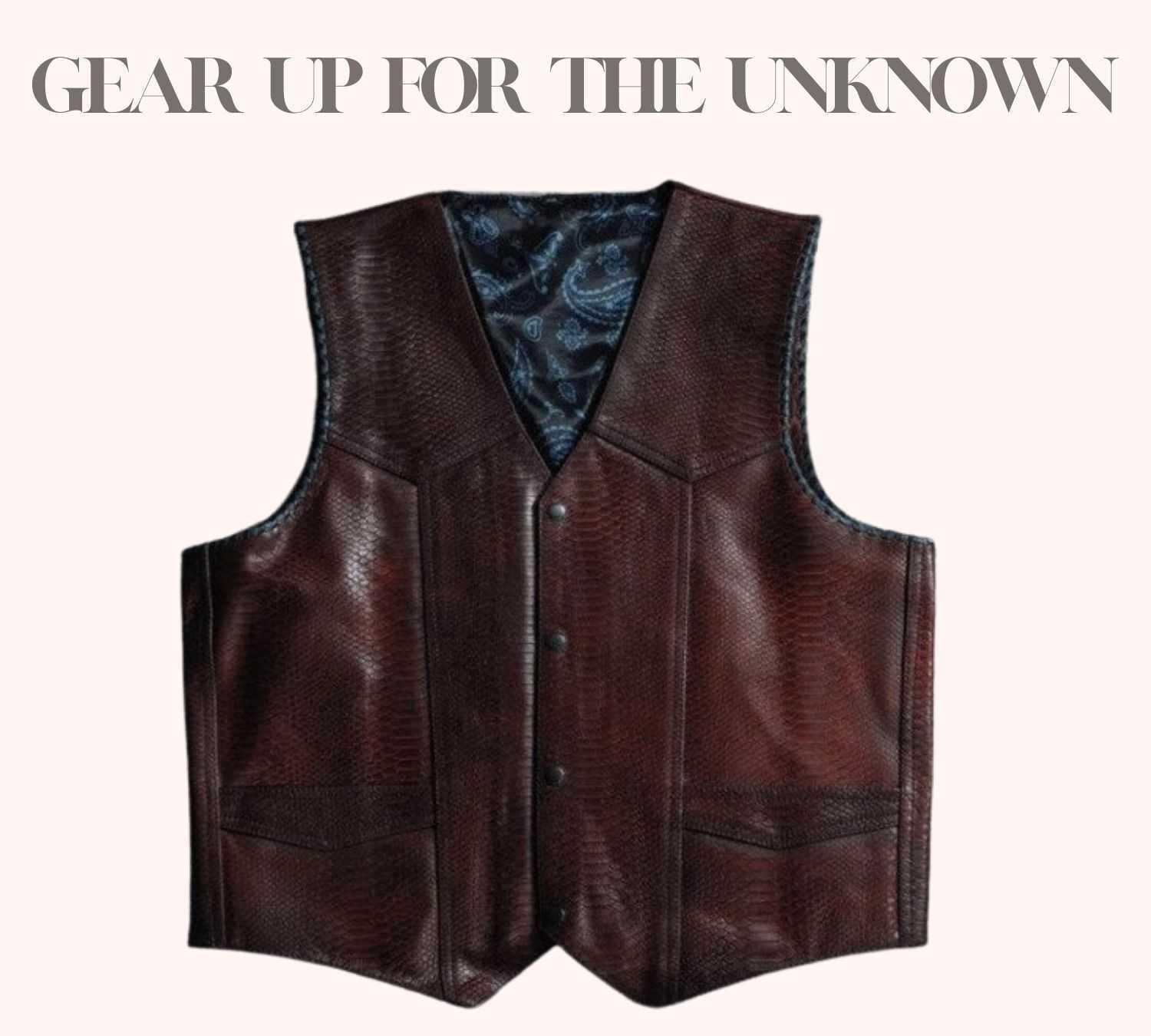 Maroon Western leather vest with V-neck