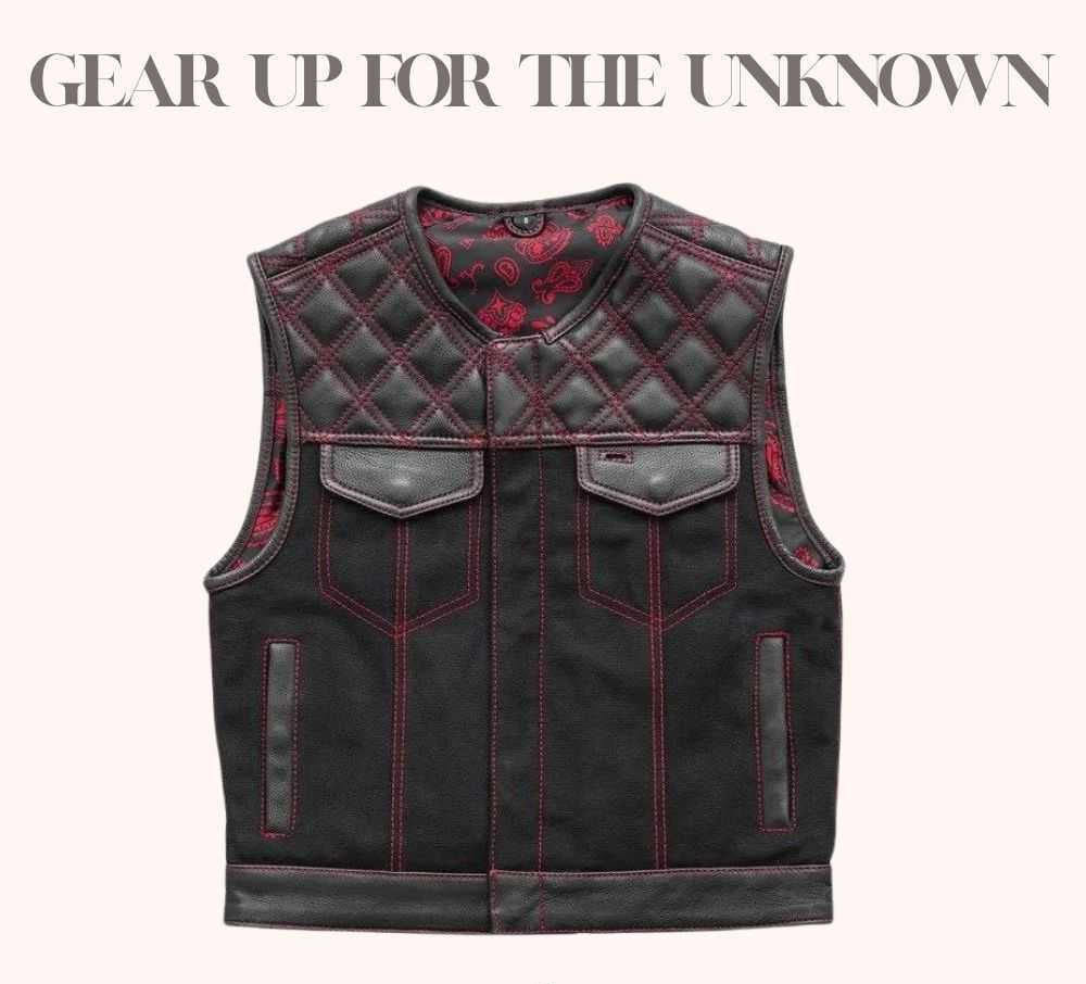 Leather and denim vest with diamond stitching