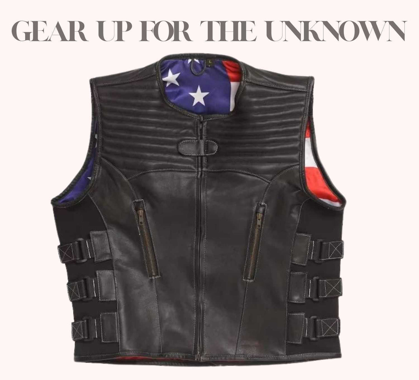 Black leather vest with American flag lining