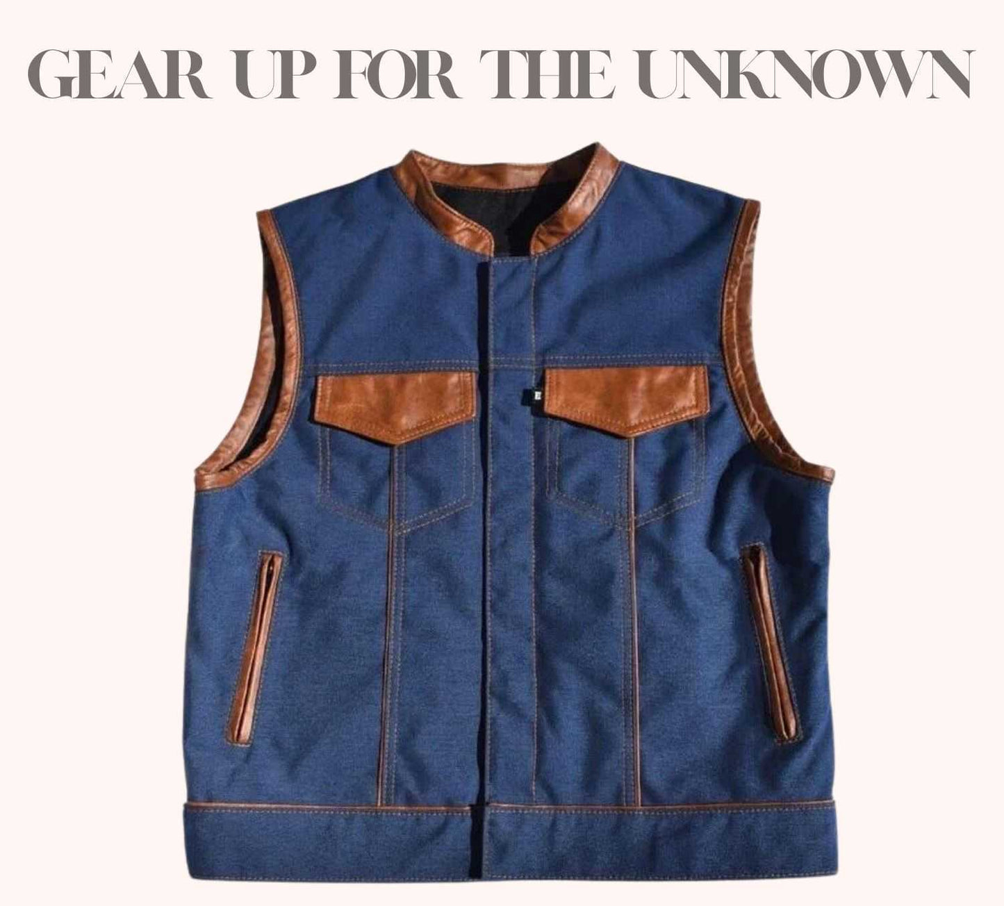 Men's blue canvas biker vest
