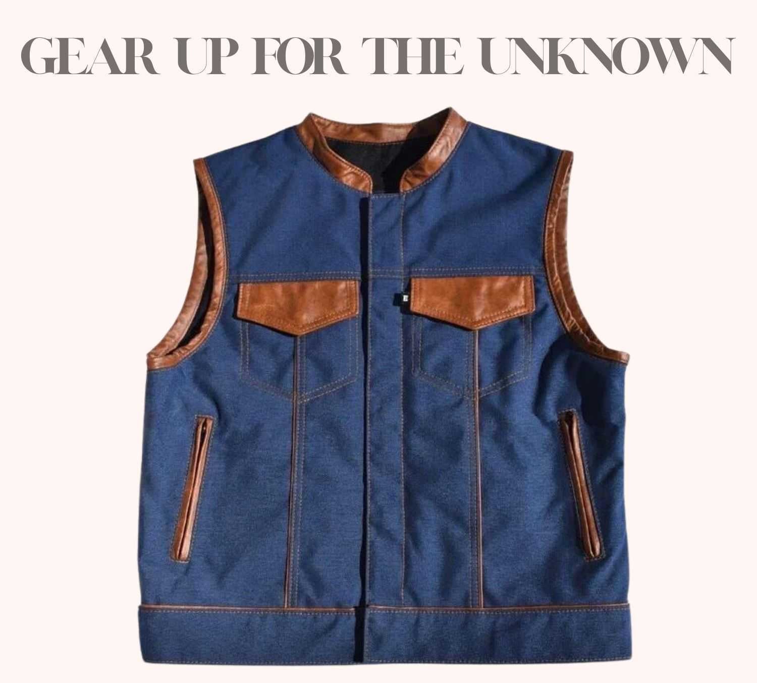 Men's blue canvas biker vest