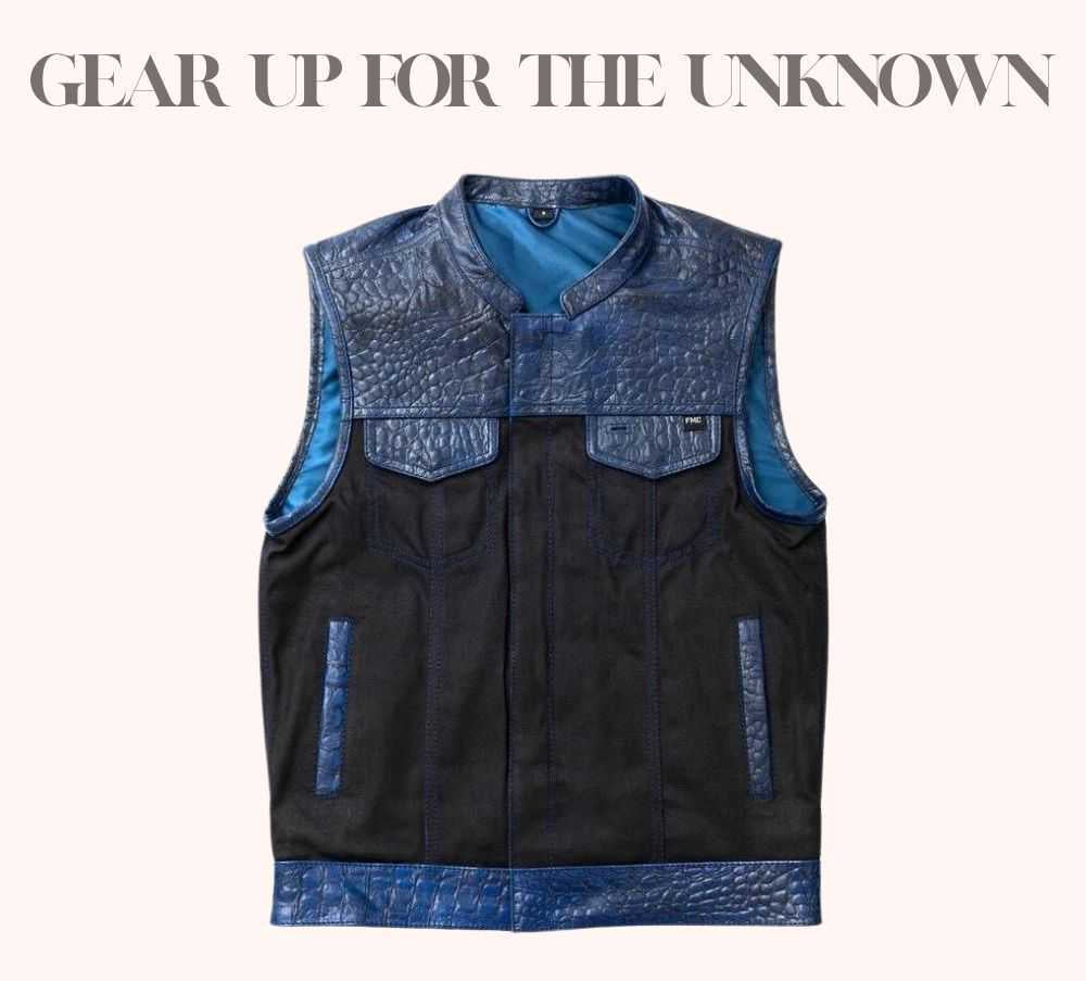 Canvas vest with crocodile-plated leather shoulders