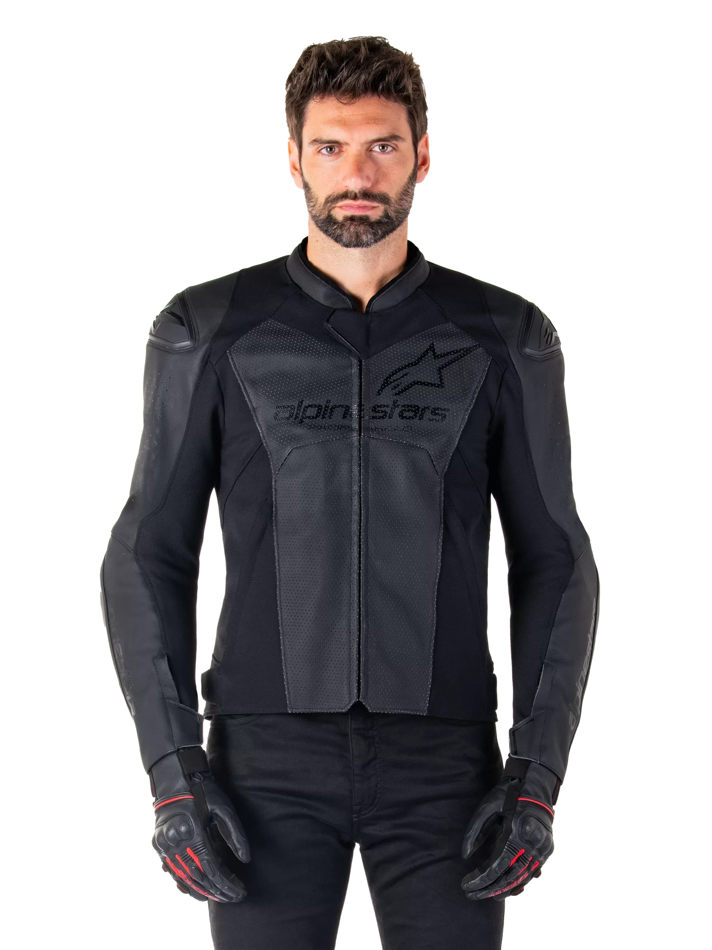 Alpinestars Faster V3 Airflow Leather Jacket – Black/Black Premium Motorcycle Gear