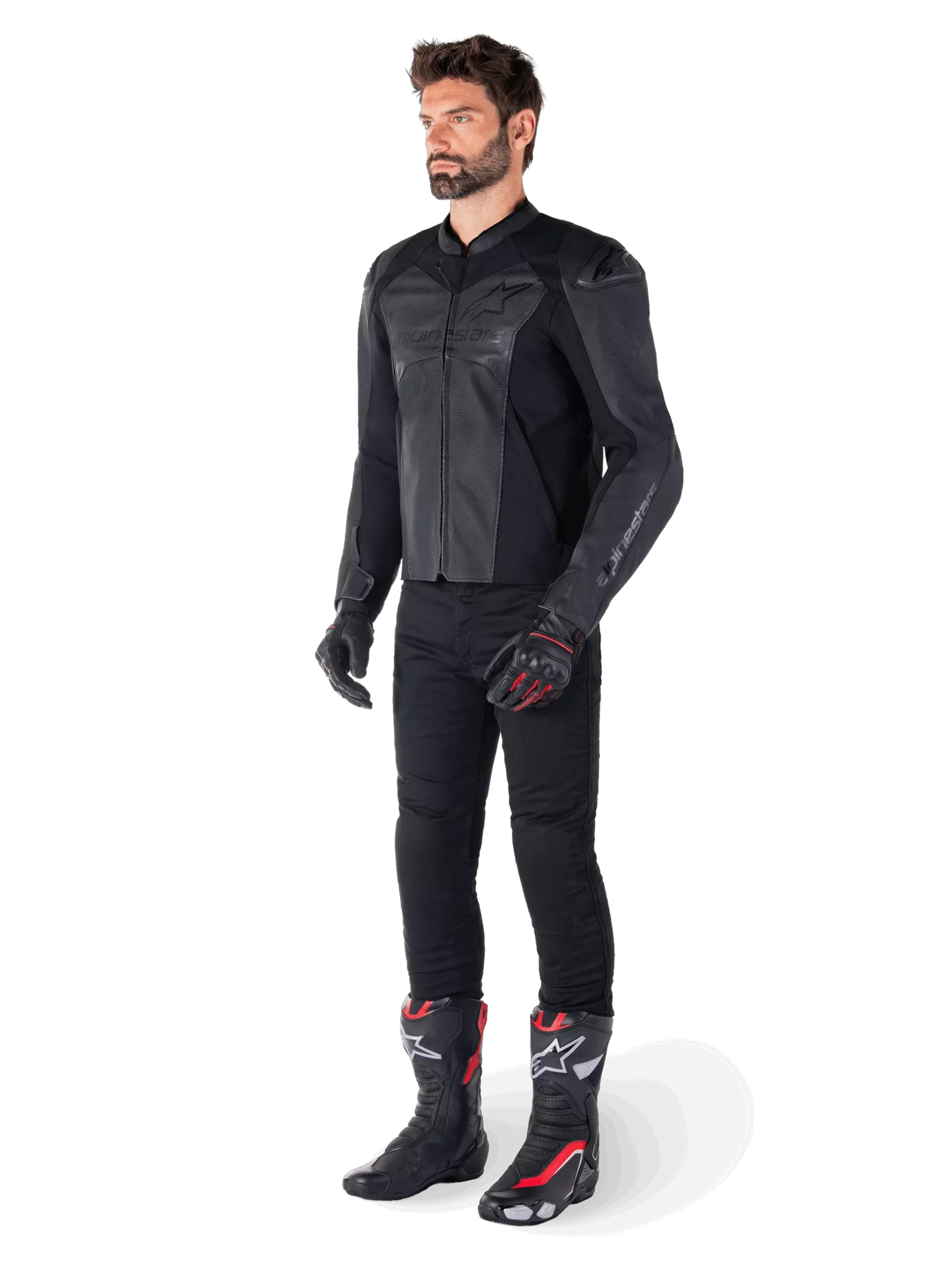 Alpinestars Faster V3 Airflow Leather Jacket – Black/Black Premium Motorcycle Gear