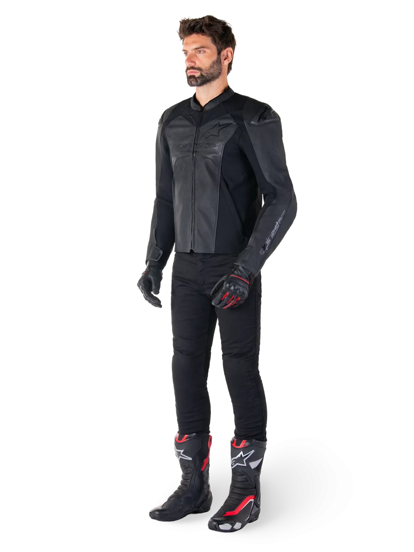 Alpinestars Faster V3 Airflow Leather Jacket – Black/Black Premium Motorcycle Gear