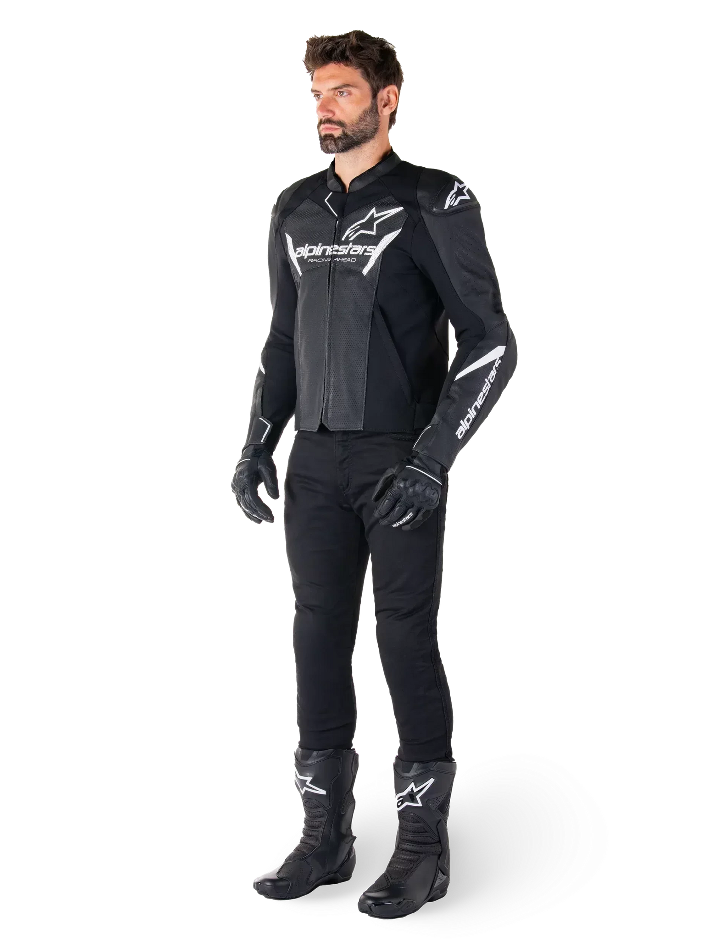 Alpinestars Faster V3 Airflow Leather Jacket – Black/White Premium Motorcycle Gear