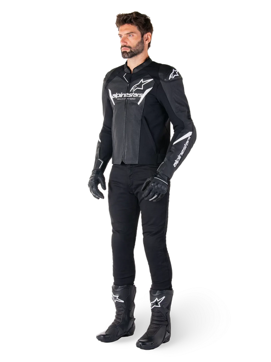 Alpinestars Faster V3 Airflow Leather Jacket – Black/White Premium Motorcycle Gear