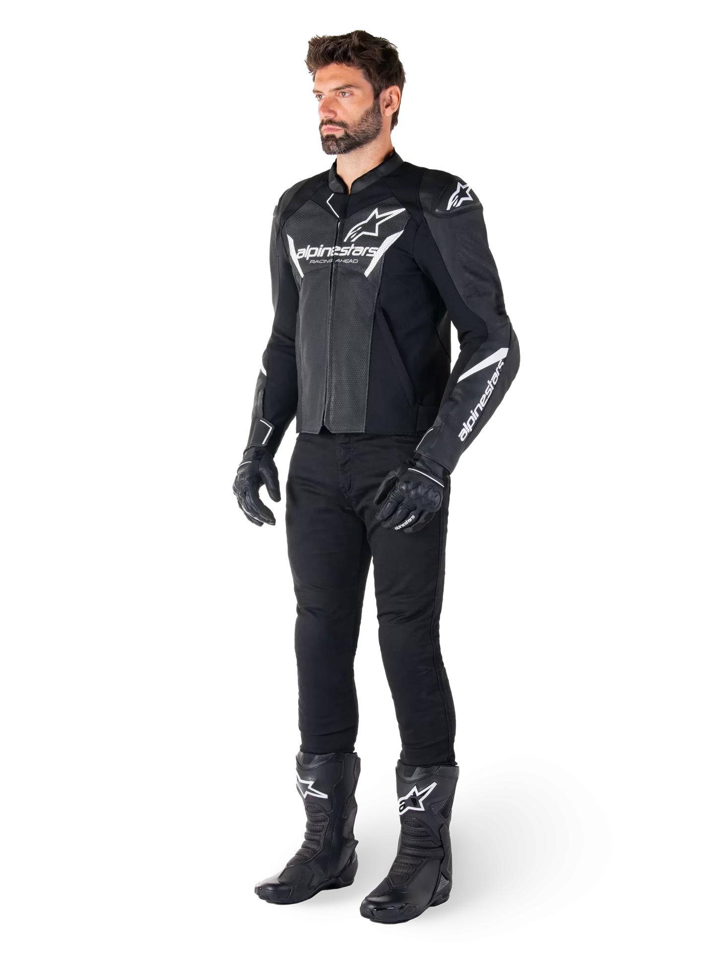 Alpinestars Faster V3 Airflow Leather Jacket – Black/White Premium Motorcycle Gear