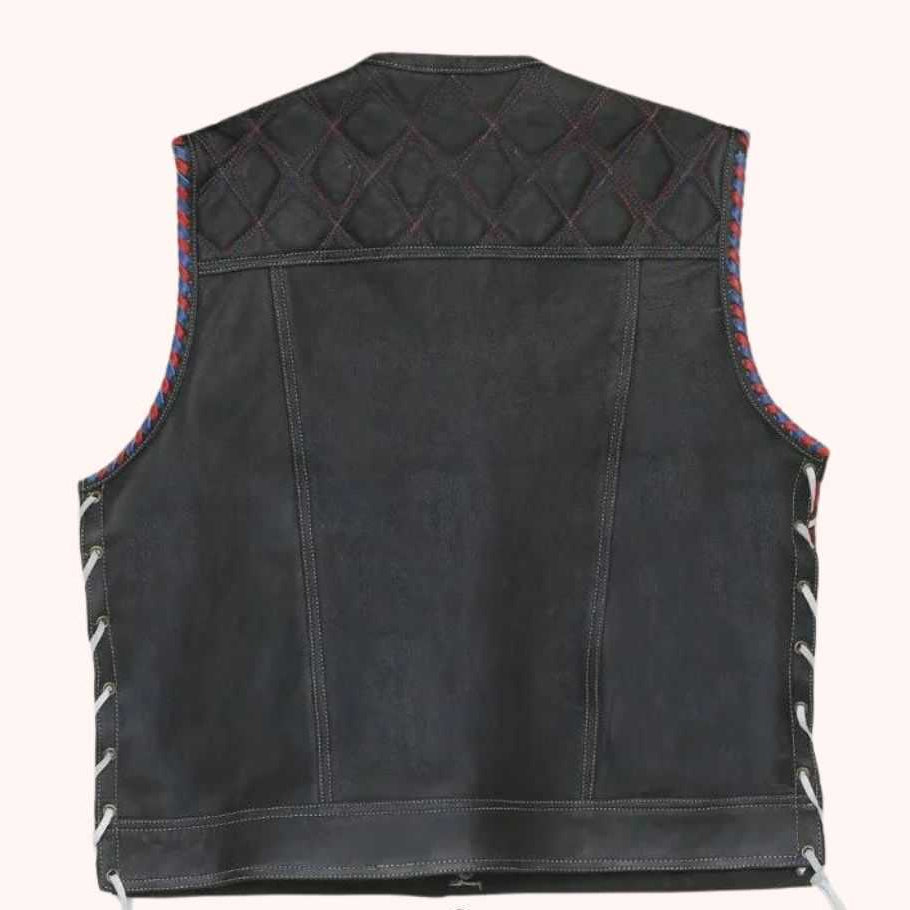 Men's club style leather vest with side laces