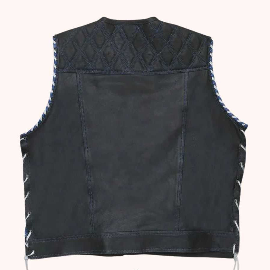 Men's club style blue leather vest