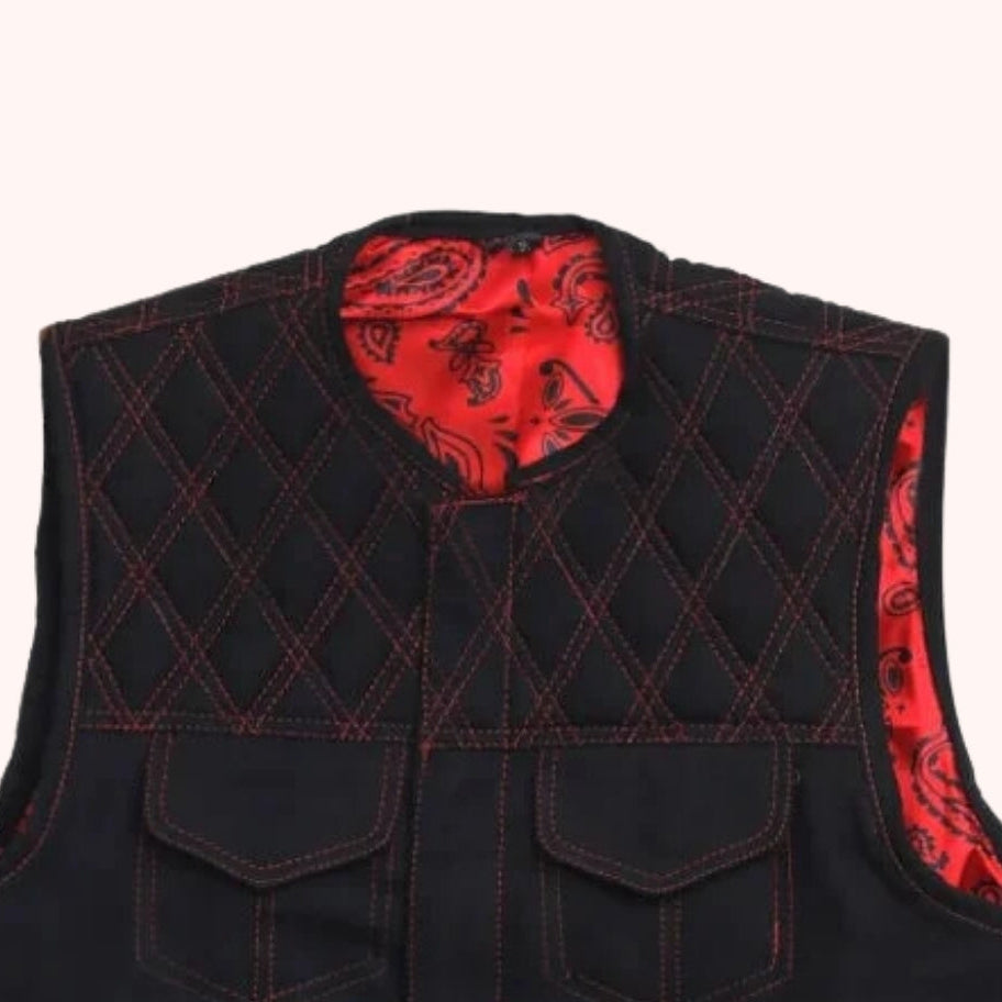 Black motorcycle vest with conceal-carry pockets