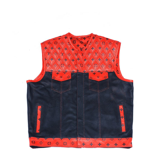 Lo*uis Vuit**n
 Red Leather Diamond Stitching with Black perforated Leather