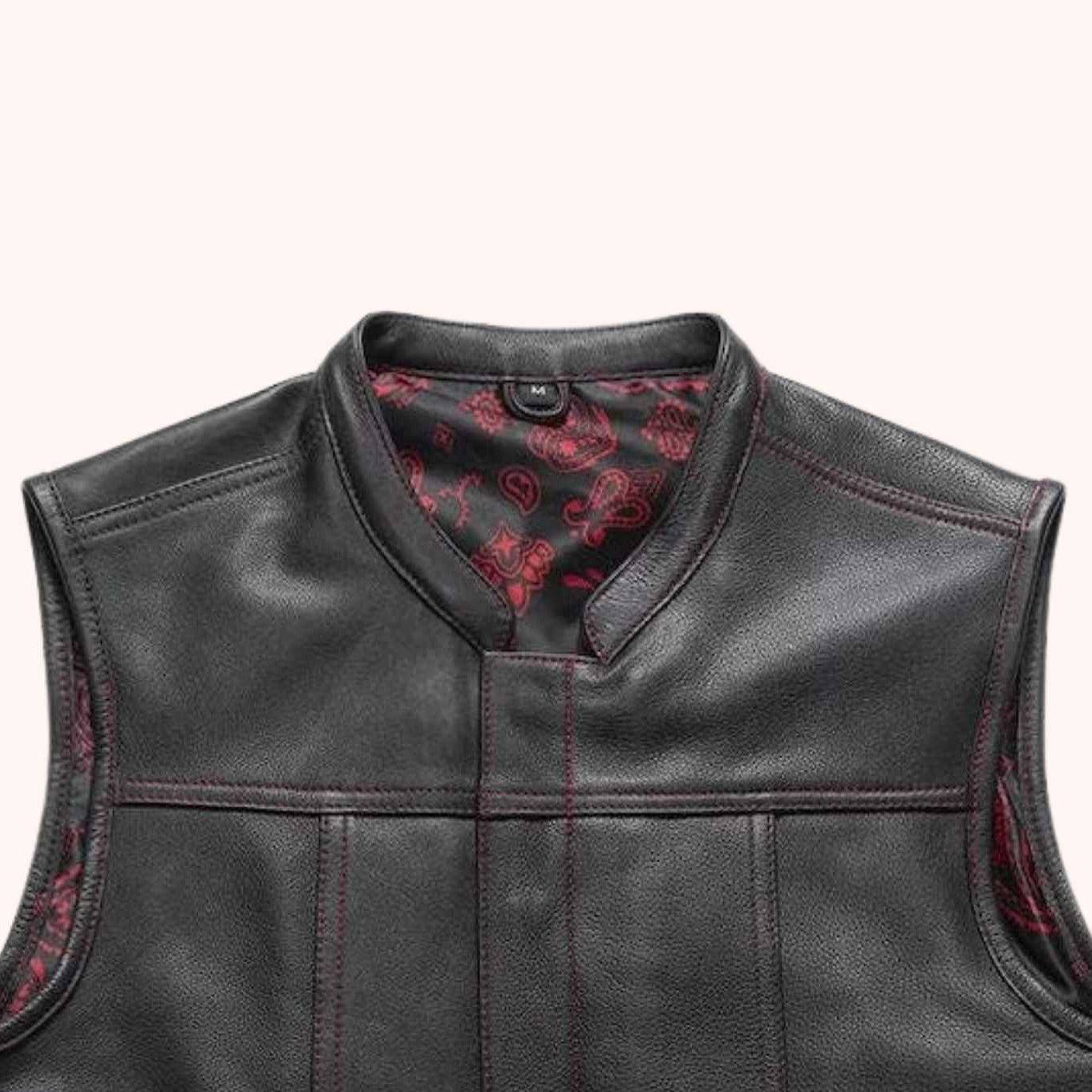 Men's collarless club style leather vest