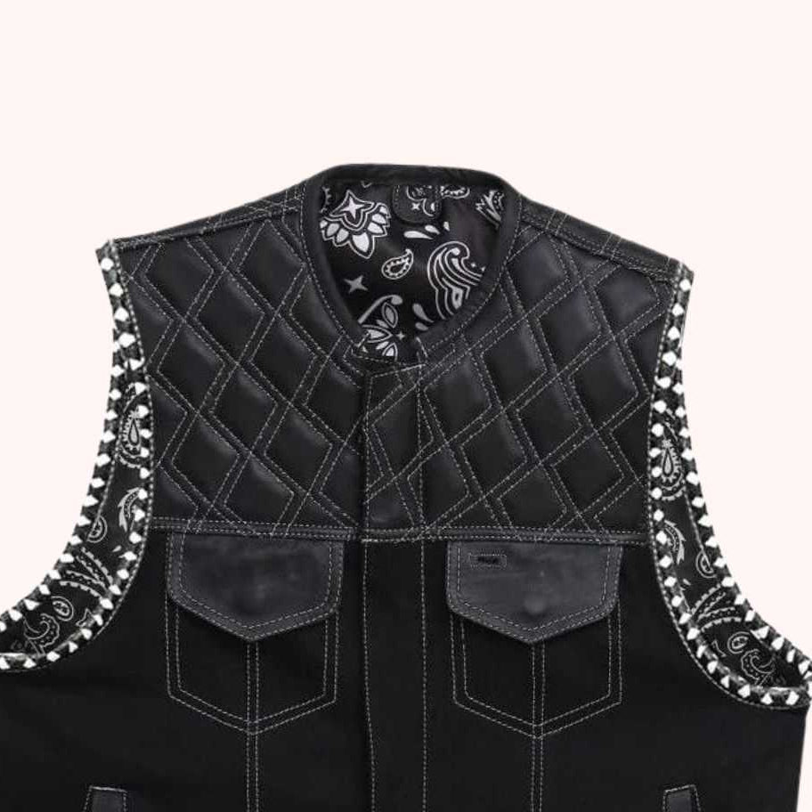 Canvas motorcycle vest with paisley liner