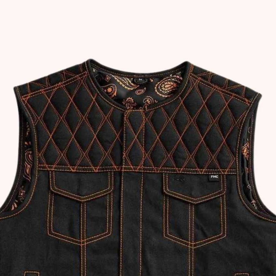 Vintage denim motorcycle vest with conceal carry