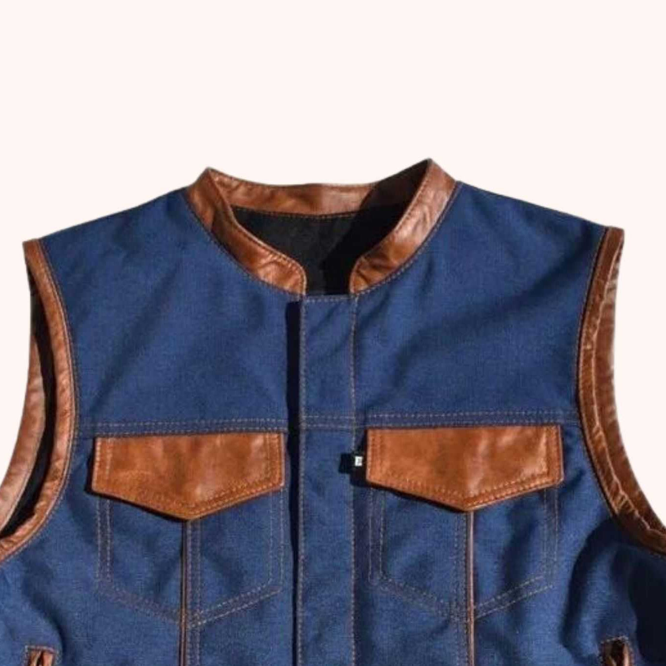 Men's motorcycle canvas vest front view