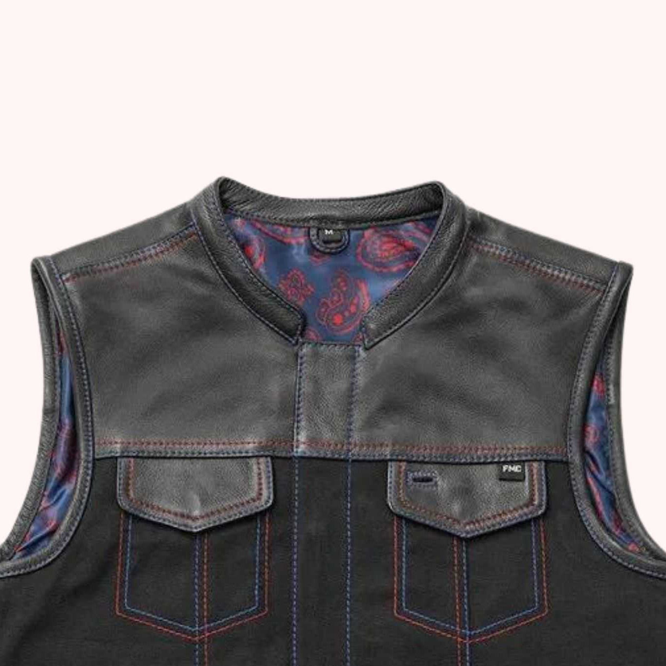 Twill vest with diamond cowhide shoulders