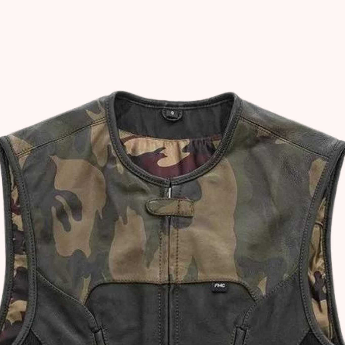 Distressed motorcycle vest with adjustable side straps