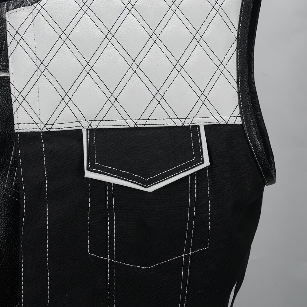 Diamond leather shoulder denim vest