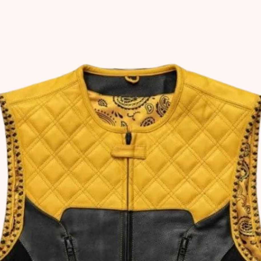 Men's leather biker vest with side straps