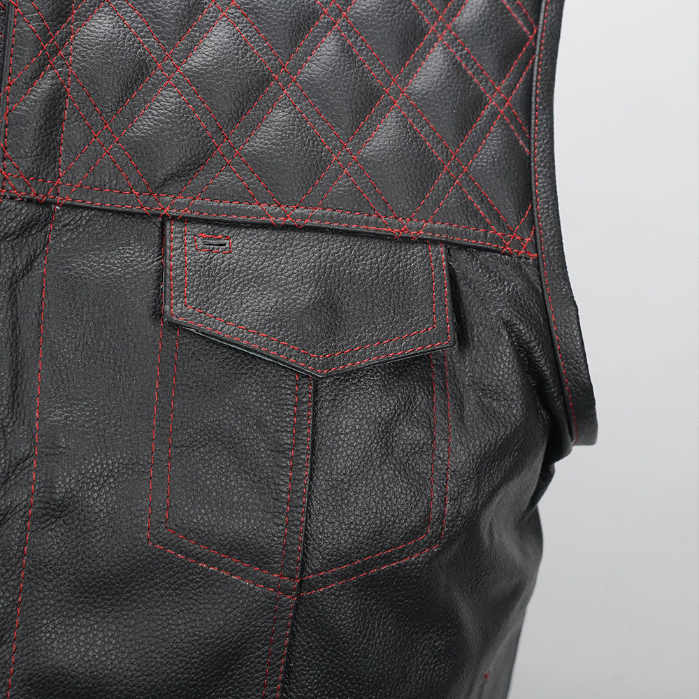 Plaid denim motorcycle vest with conceal carry