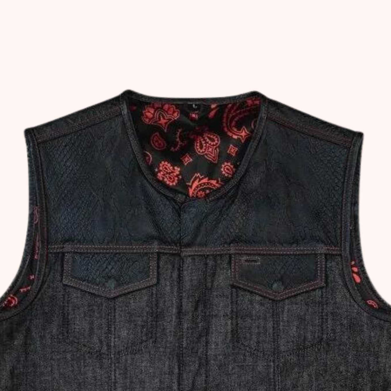 Ember denim vest with conceal-carry pockets