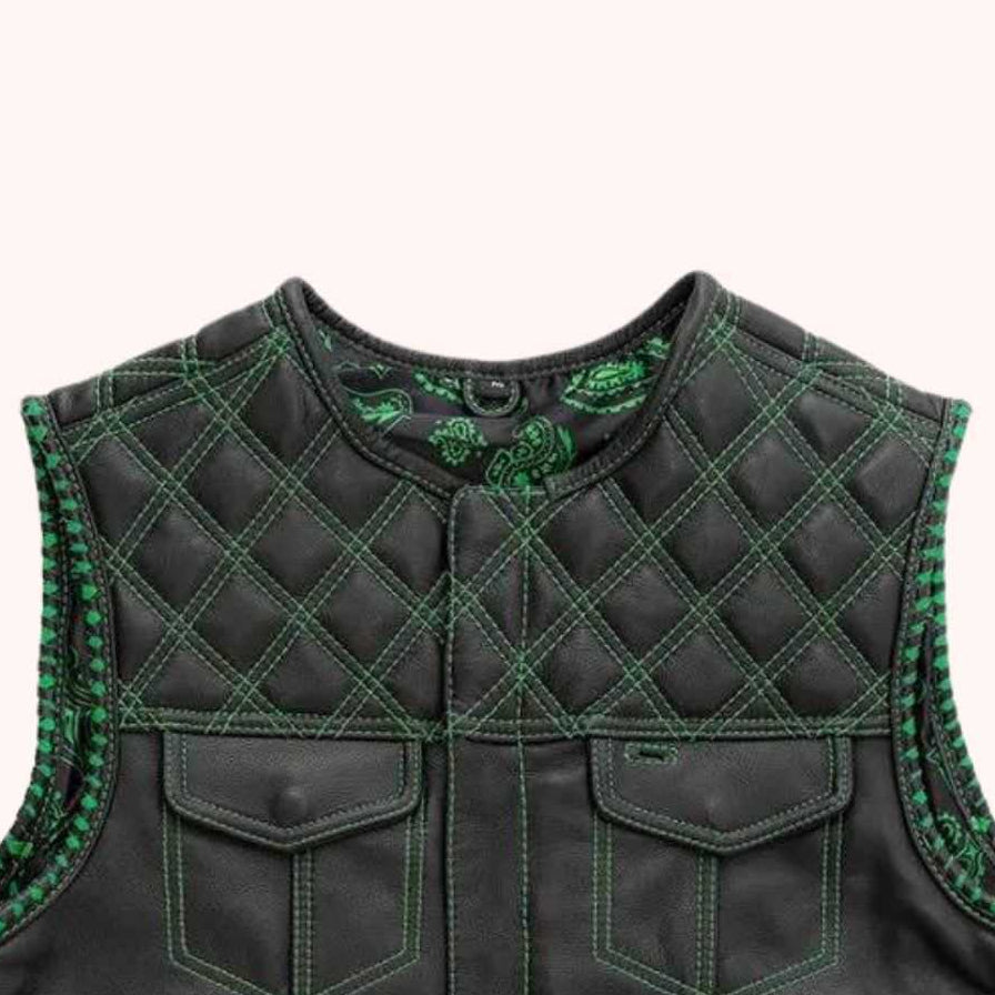Green-accented leather motorcycle vest